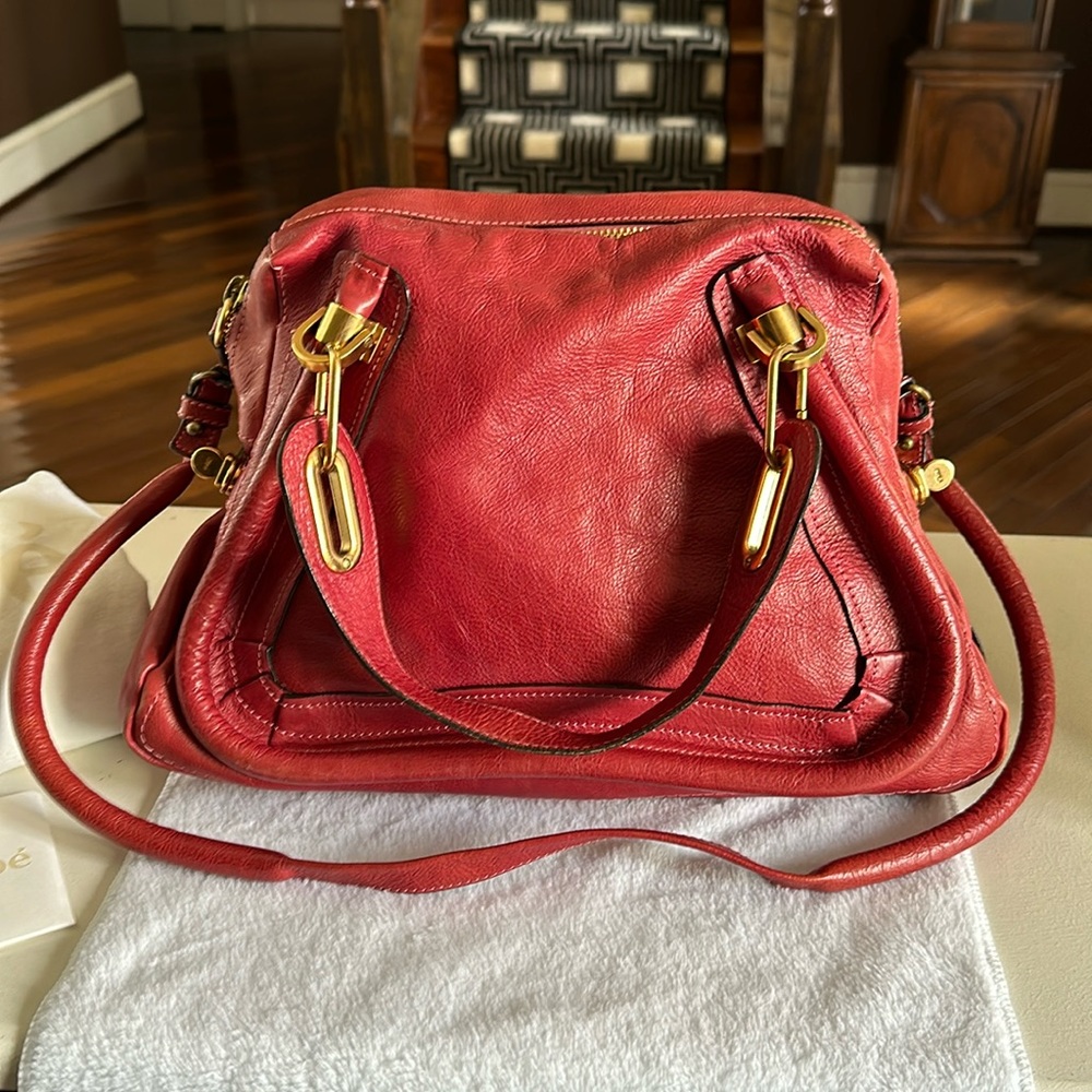 CHLOE Parady bag Red. Measures 15Lx6 Wx 9D inches. Good Vintage Condition.